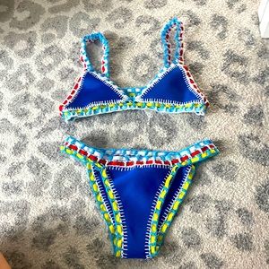 Blue knitted look bikini